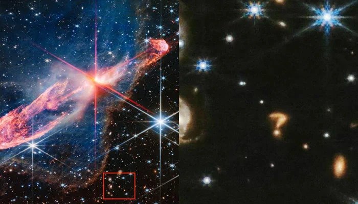 James Webb Telescope Captures Image of Question Mark-Shaped Galaxy Merger